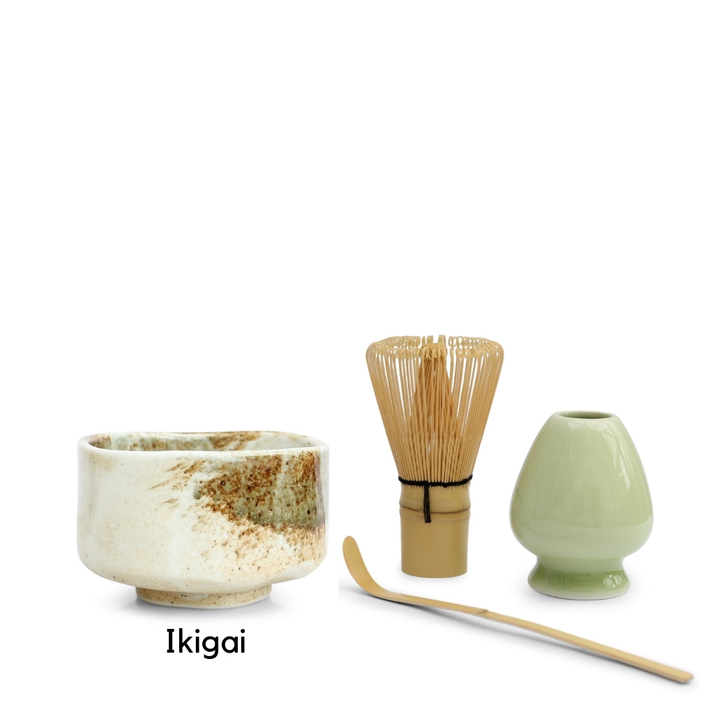 Tealyra - Matcha - Start Up Kit - 4 items - Matcha Green Tea Gift Set -  Japanese Made Black Bowl - Bamboo Whisk and Scoop - Whisk Holder - Gift Box